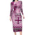 Vintage Bula Fiji Personalised Family Matching Long Sleeve Bodycon Dress and Hawaiian Shirt Pink Hibiscus Tapa Pattern