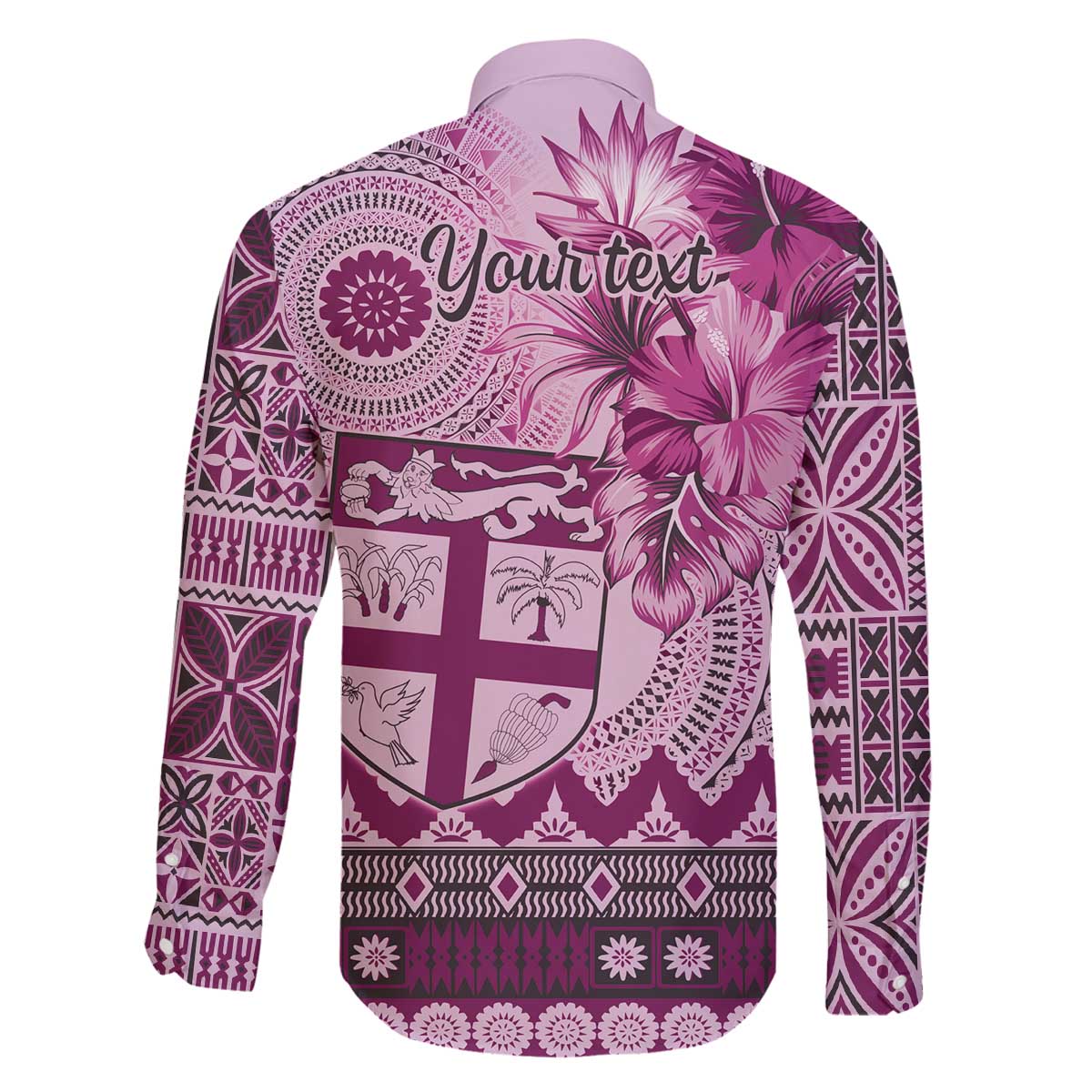 Vintage Bula Fiji Personalised Family Matching Off The Shoulder Long Sleeve Dress and Hawaiian Shirt Pink Hibiscus Tapa Pattern