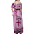 Vintage Bula Fiji Personalised Family Matching Off Shoulder Maxi Dress and Hawaiian Shirt Pink Hibiscus Tapa Pattern