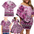 Vintage Bula Fiji Personalised Family Matching Off Shoulder Short Dress and Hawaiian Shirt Pink Hibiscus Tapa Pattern