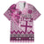 Vintage Bula Fiji Personalised Family Matching Off Shoulder Short Dress and Hawaiian Shirt Pink Hibiscus Tapa Pattern