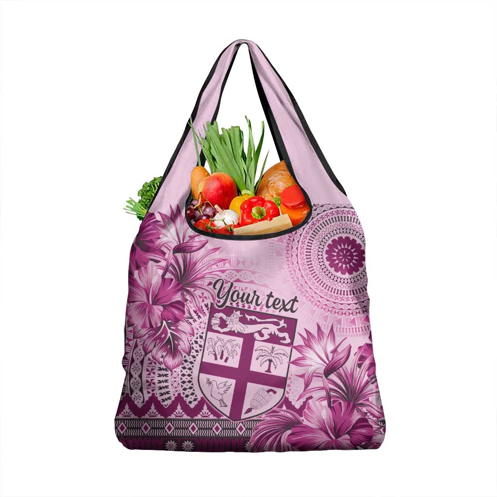 Vintage Bula Fiji Personalised Grocery Bag Pink Hibiscus Tapa Pattern LT9