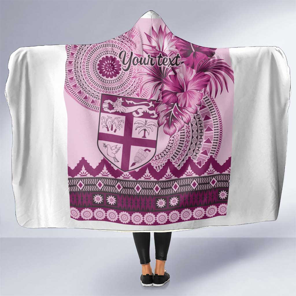 Vintage Bula Fiji Personalised Hooded Blanket Pink Hibiscus Tapa Pattern