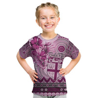 Vintage Bula Fiji Personalised Kid T Shirt Pink Hibiscus Tapa Pattern