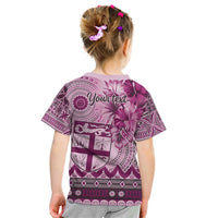 Vintage Bula Fiji Personalised Kid T Shirt Pink Hibiscus Tapa Pattern