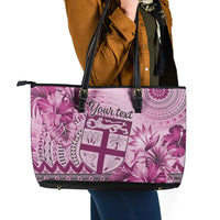 Vintage Bula Fiji Personalised Leather Tote Bag Pink Hibiscus Tapa Pattern LT9