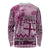 Vintage Bula Fiji Personalised Long Sleeve Shirt Pink Hibiscus Tapa Pattern