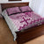 Vintage Bula Fiji Personalised Quilt Bed Set Pink Hibiscus Tapa Pattern