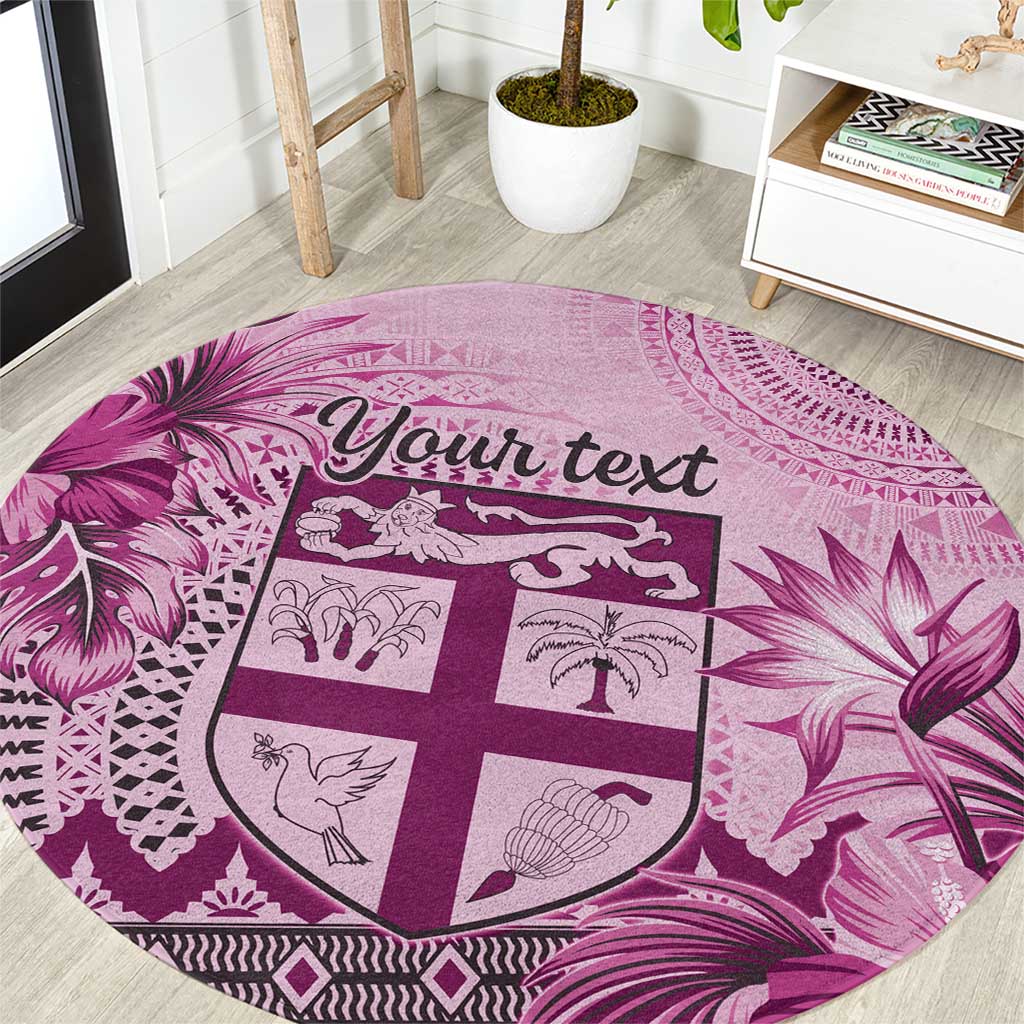 Vintage Bula Fiji Personalised Round Carpet Pink Hibiscus Tapa Pattern LT9