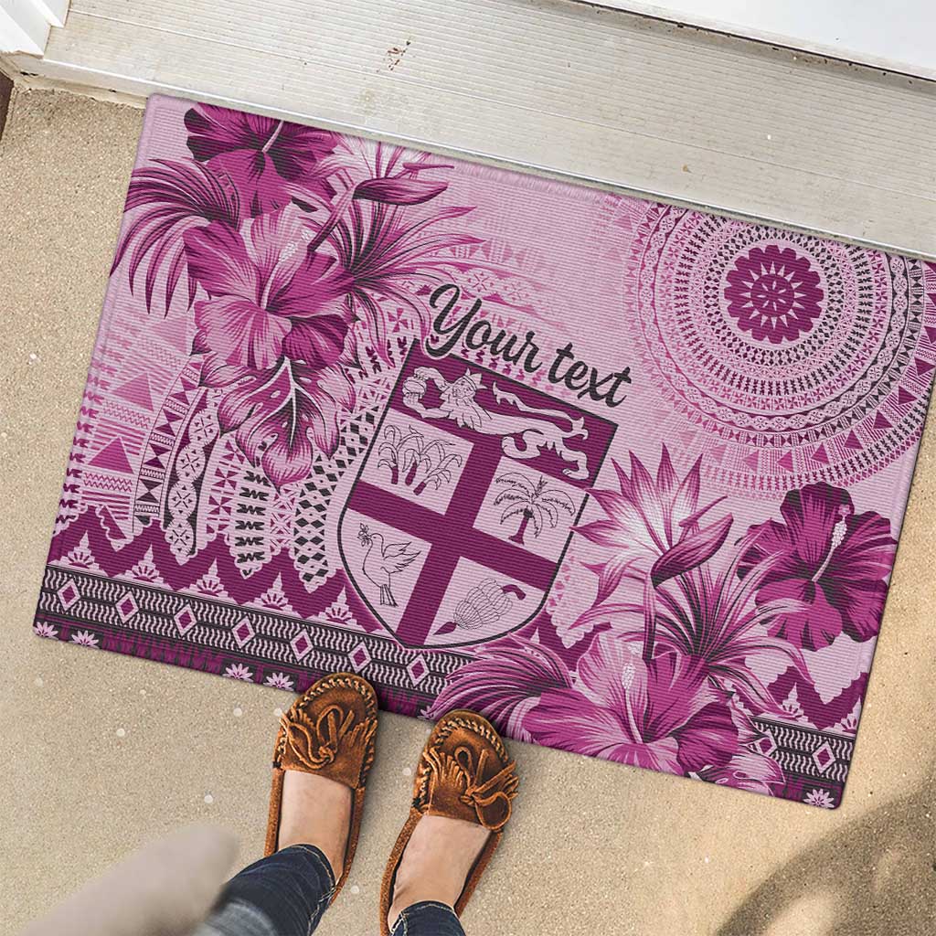 Vintage Bula Fiji Personalised Rubber Doormat Pink Hibiscus Tapa Pattern LT9