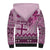 Vintage Bula Fiji Personalised Sherpa Hoodie Pink Hibiscus Tapa Pattern