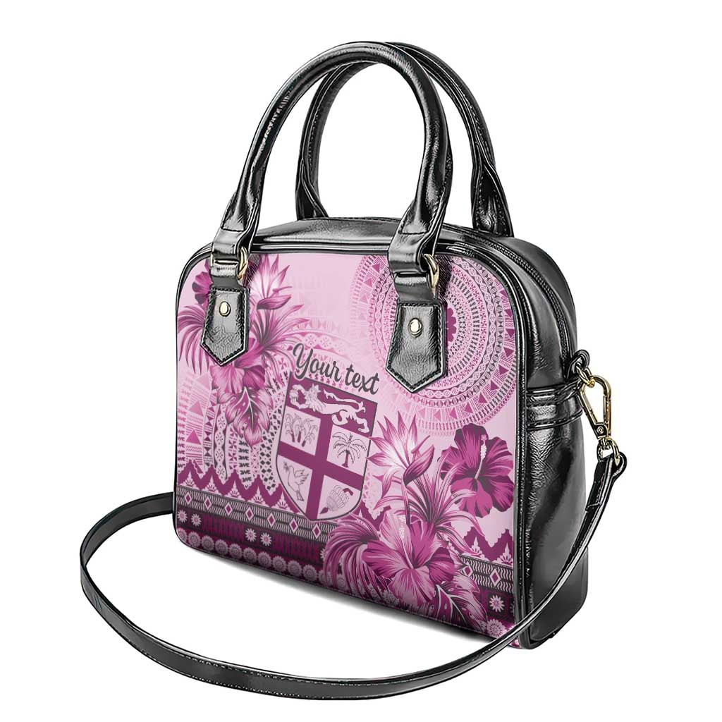 Vintage Bula Fiji Personalised Shoulder Handbag Pink Hibiscus Tapa Pattern LT9
