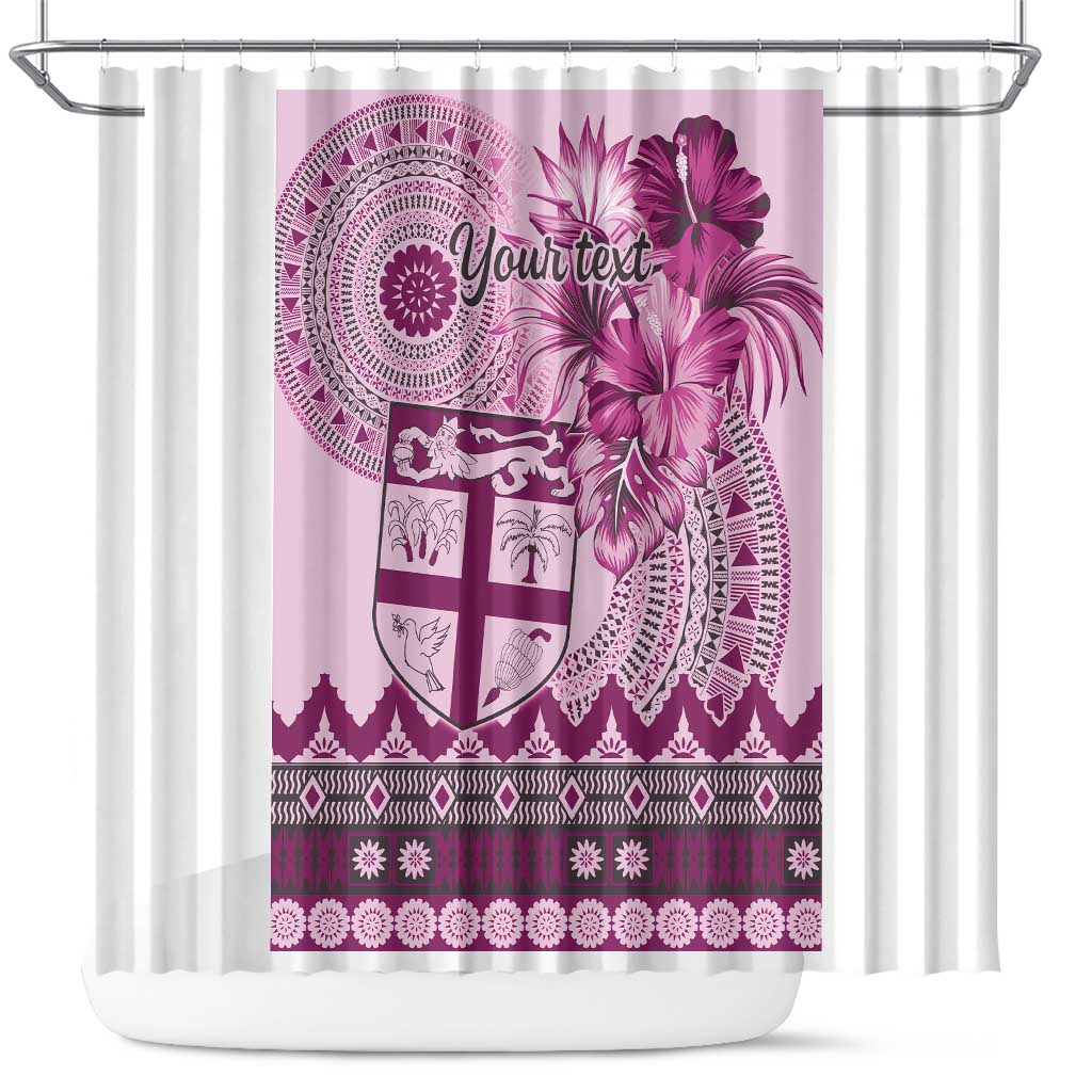 Vintage Bula Fiji Personalised Shower Curtain Pink Hibiscus Tapa Pattern