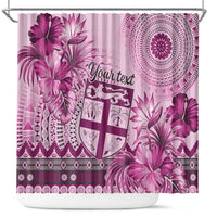 Vintage Bula Fiji Personalised Shower Curtain Pink Hibiscus Tapa Pattern LT9