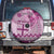 Vintage Bula Fiji Personalised Spare Tire Cover Pink Hibiscus Tapa Pattern