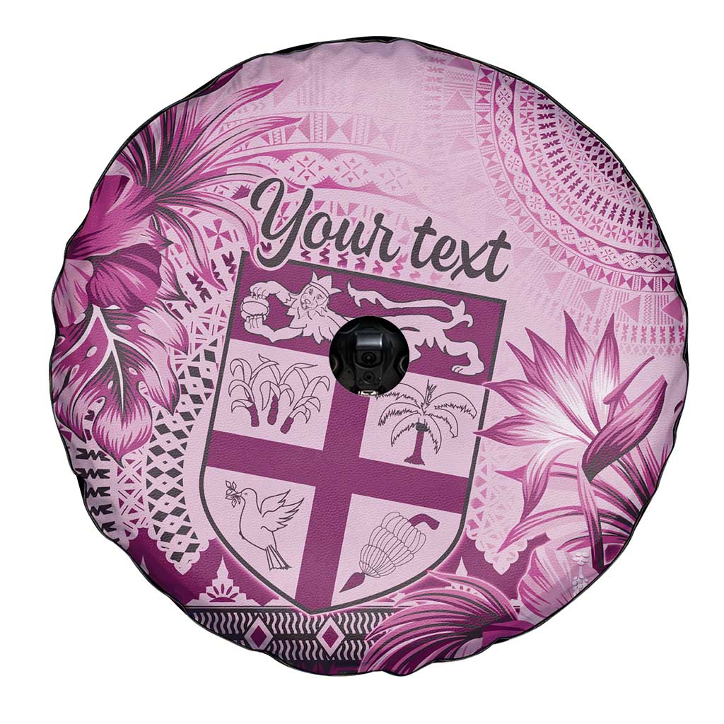 Vintage Bula Fiji Personalised Spare Tire Cover Pink Hibiscus Tapa Pattern LT9