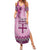 Vintage Bula Fiji Personalised Summer Maxi Dress Pink Hibiscus Tapa Pattern