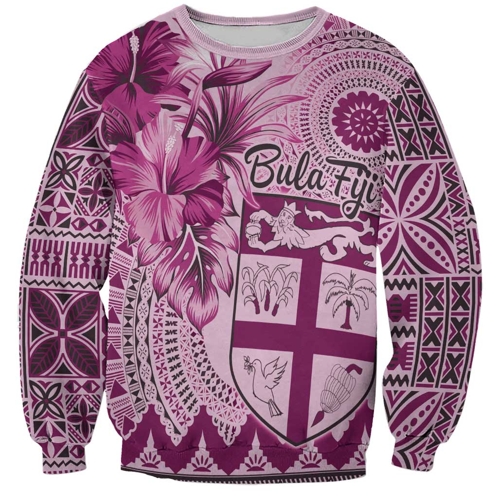 Vintage Bula Fiji Personalised Sweatshirt Pink Hibiscus Tapa Pattern