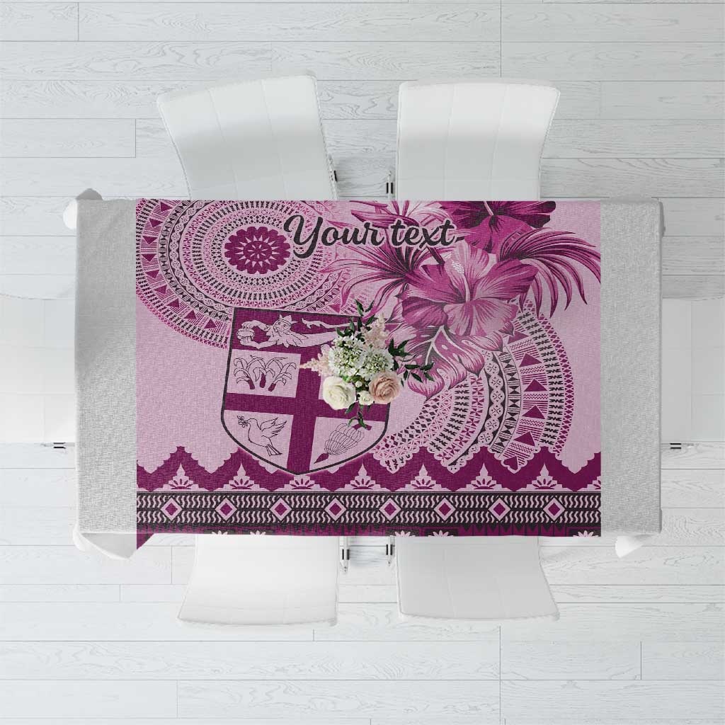 Vintage Bula Fiji Personalised Tablecloth Pink Hibiscus Tapa Pattern