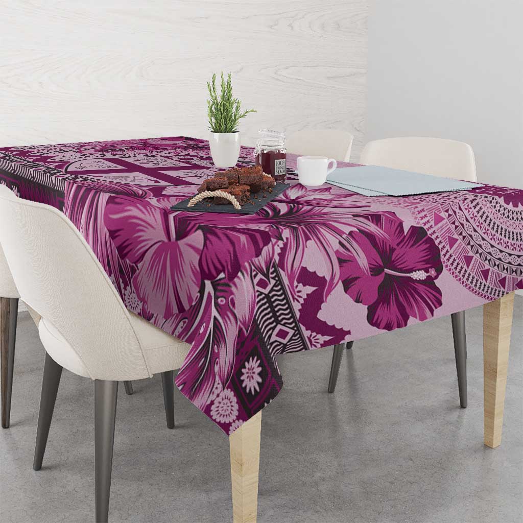 Vintage Bula Fiji Personalised Tablecloth Pink Hibiscus Tapa Pattern LT9