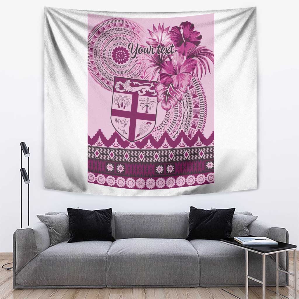 Vintage Bula Fiji Personalised Tapestry Pink Hibiscus Tapa Pattern