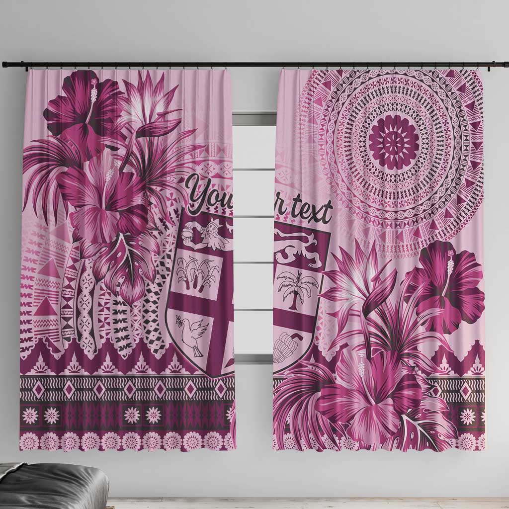 Vintage Bula Fiji Personalised Window Curtain Pink Hibiscus Tapa Pattern LT9