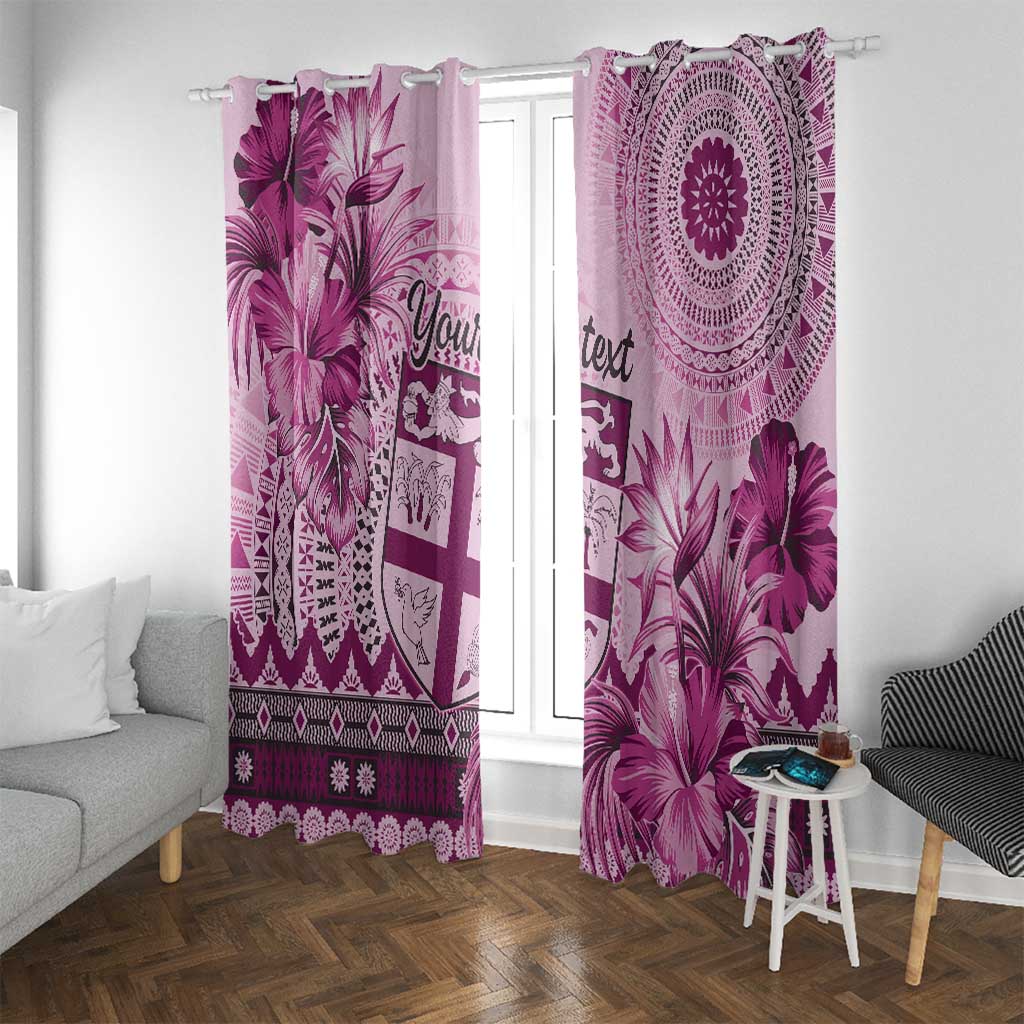 Vintage Bula Fiji Personalised Window Curtain Pink Hibiscus Tapa Pattern LT9