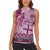 Vintage Bula Fiji Personalised Women Sleeveless Polo Shirt Pink Hibiscus Tapa Pattern
