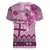 Vintage Bula Fiji Personalised Women V-Neck T-Shirt Pink Hibiscus Tapa Pattern