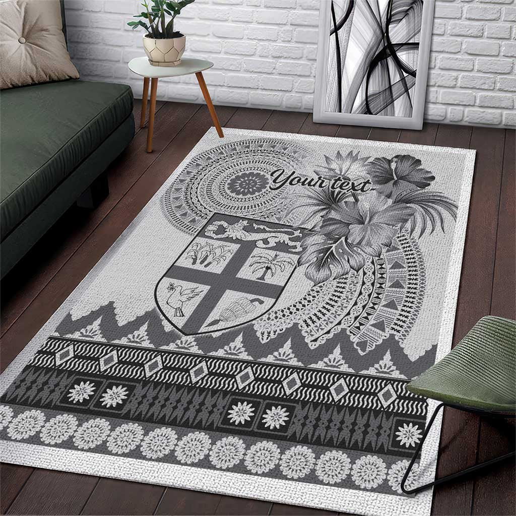 Vintage Bula Fiji Personalised Area Rug Beige Hibiscus Tapa Pattern