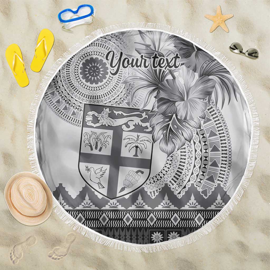 Vintage Bula Fiji Personalised Beach Blanket Beige Hibiscus Tapa Pattern