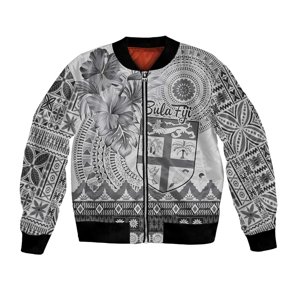 Vintage Bula Fiji Personalised Bomber Jacket Beige Hibiscus Tapa Pattern