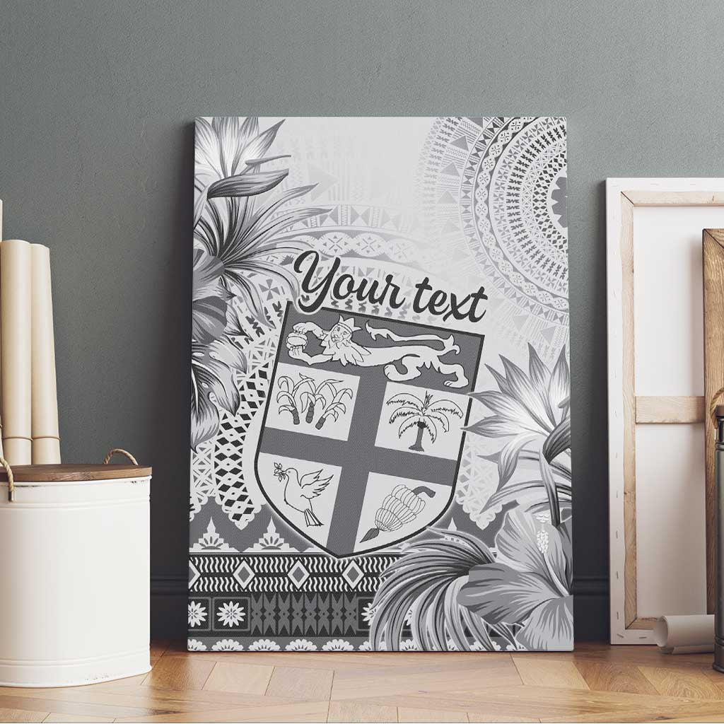 Vintage Bula Fiji Personalised Canvas Wall Art Beige Hibiscus Tapa Pattern LT9