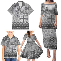 Vintage Bula Fiji Personalised Family Matching Puletasi and Hawaiian Shirt Beige Hibiscus Tapa Pattern