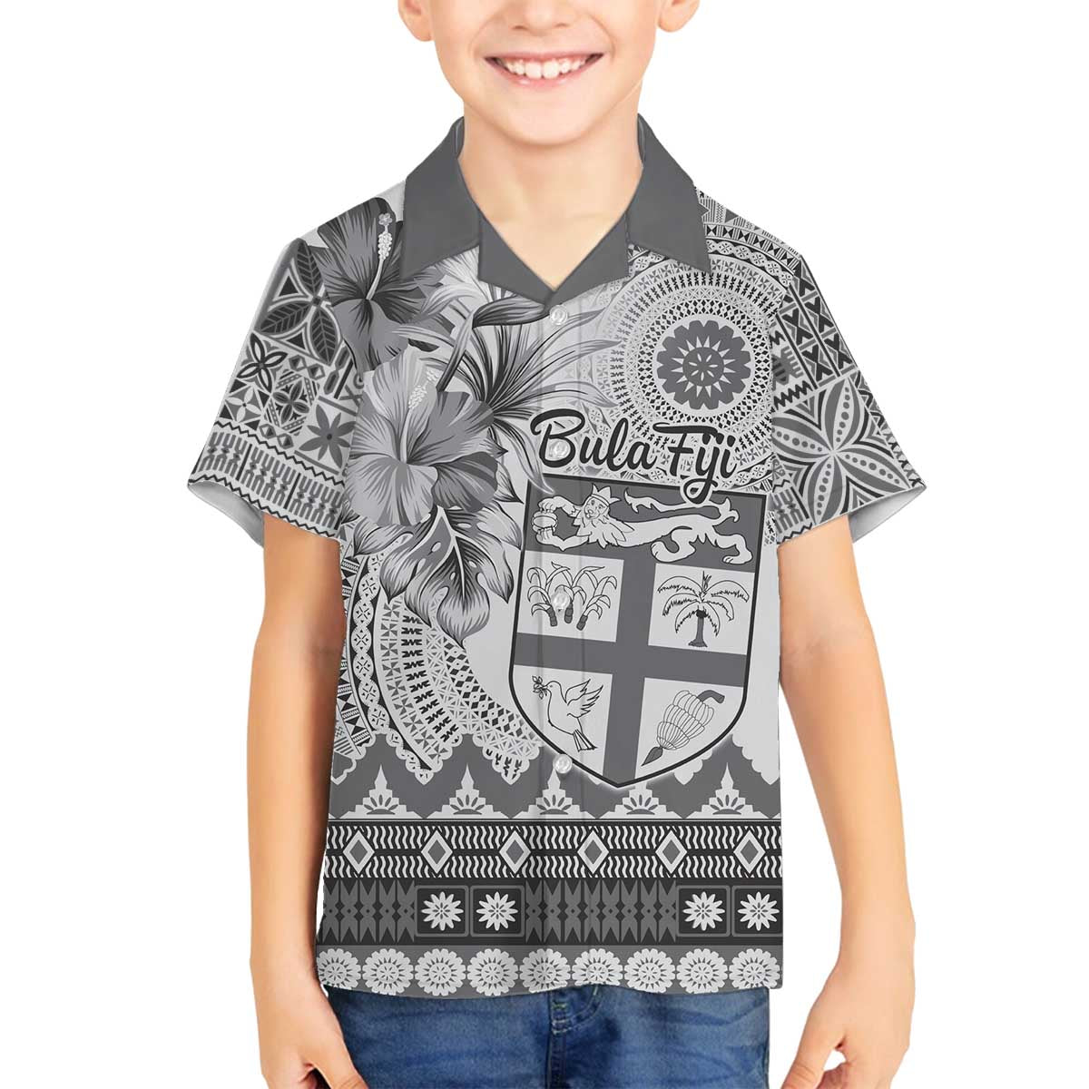 Vintage Bula Fiji Personalised Family Matching Puletasi and Hawaiian Shirt Beige Hibiscus Tapa Pattern