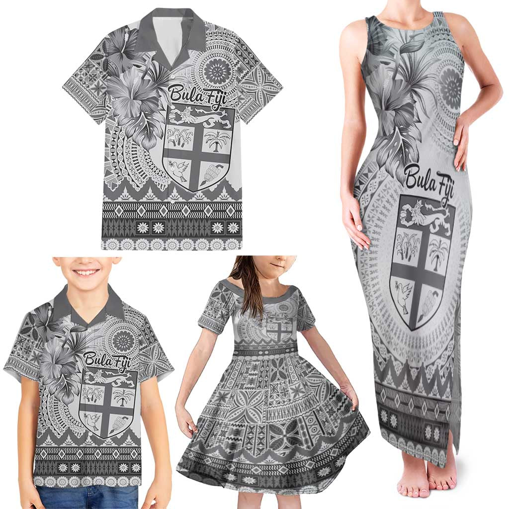 Vintage Bula Fiji Personalised Family Matching Tank Maxi Dress and Hawaiian Shirt Beige Hibiscus Tapa Pattern