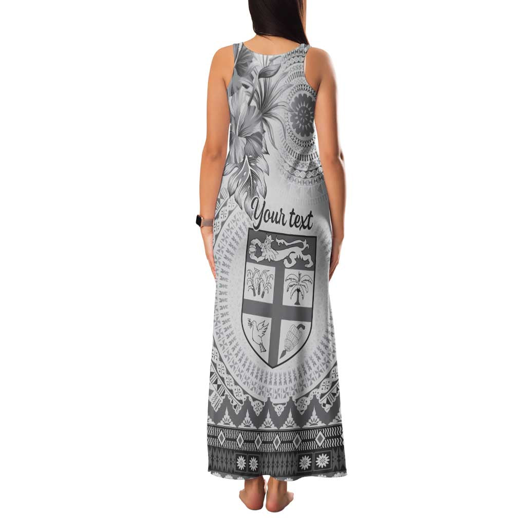 Vintage Bula Fiji Personalised Family Matching Tank Maxi Dress and Hawaiian Shirt Beige Hibiscus Tapa Pattern