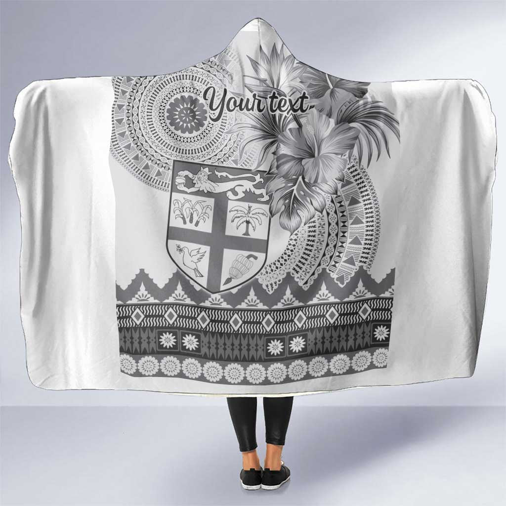 Vintage Bula Fiji Personalised Hooded Blanket Beige Hibiscus Tapa Pattern