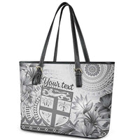 Vintage Bula Fiji Personalised Leather Tote Bag Beige Hibiscus Tapa Pattern LT9