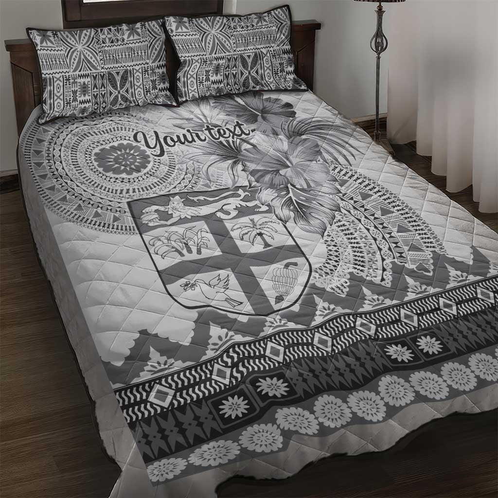 Vintage Bula Fiji Personalised Quilt Bed Set Beige Hibiscus Tapa Pattern