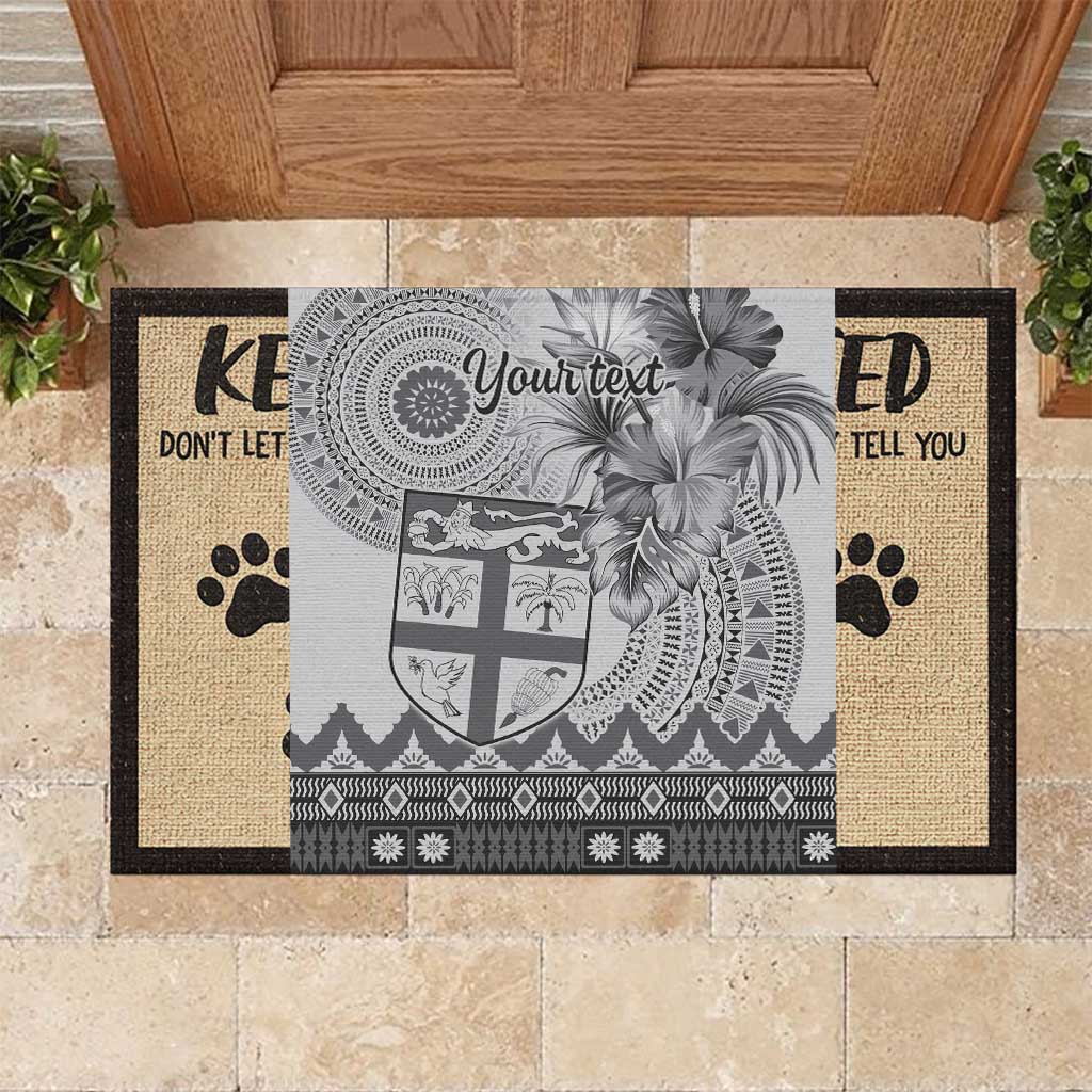 Vintage Bula Fiji Personalised Rubber Doormat Beige Hibiscus Tapa Pattern