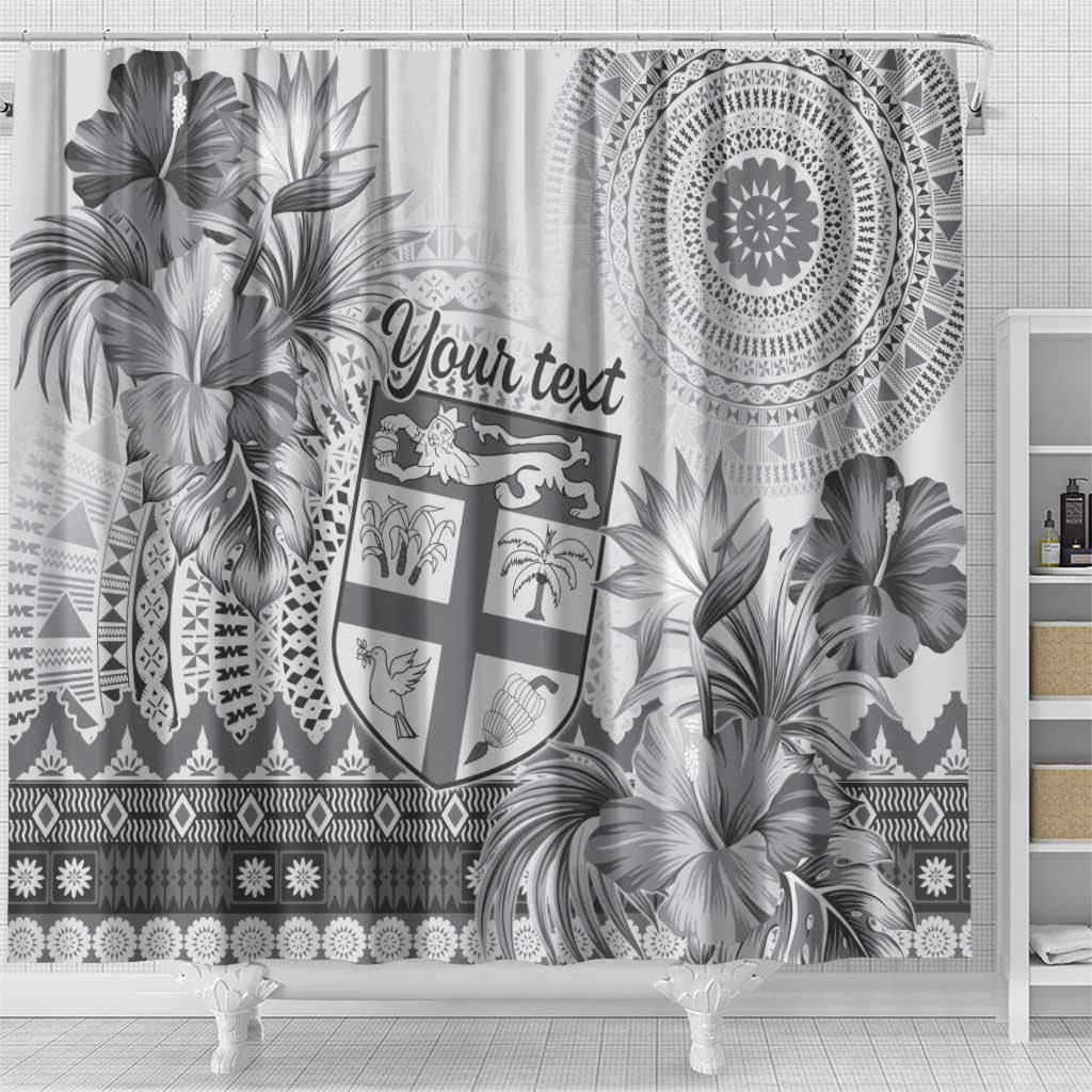 Vintage Bula Fiji Personalised Shower Curtain Beige Hibiscus Tapa Pattern LT9