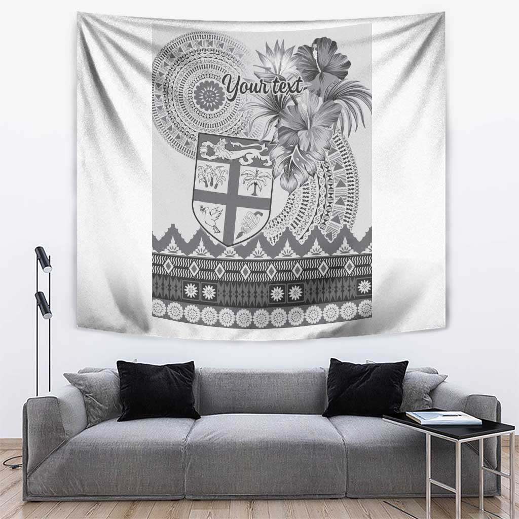 Vintage Bula Fiji Personalised Tapestry Beige Hibiscus Tapa Pattern