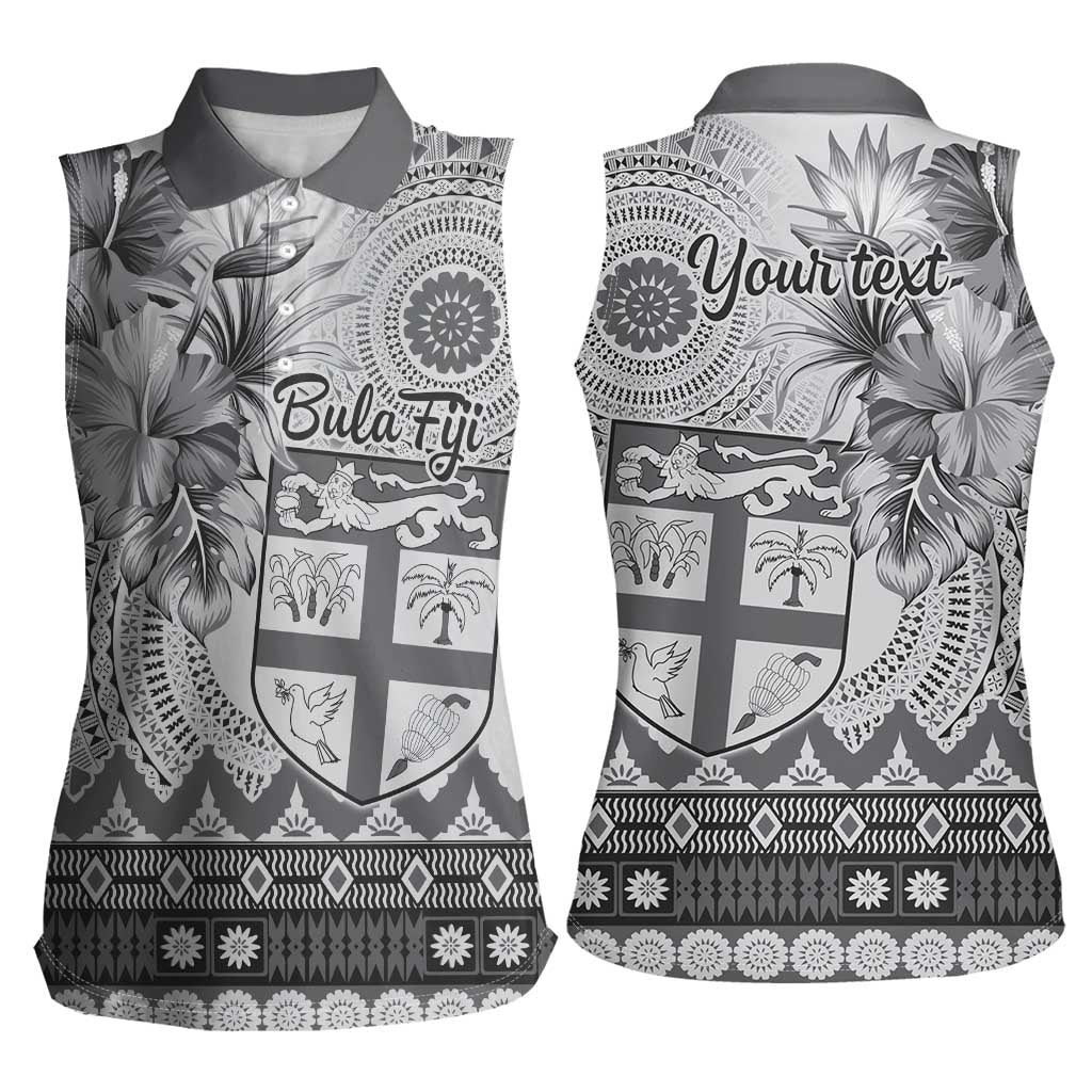Vintage Bula Fiji Personalised Women Sleeveless Polo Shirt Beige Hibiscus Tapa Pattern