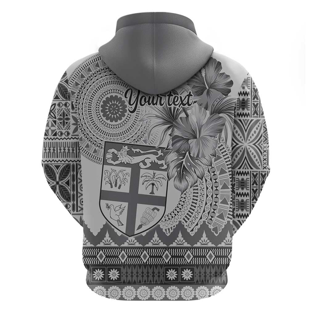 Vintage Bula Fiji Personalised Zip Hoodie Beige Hibiscus Tapa Pattern