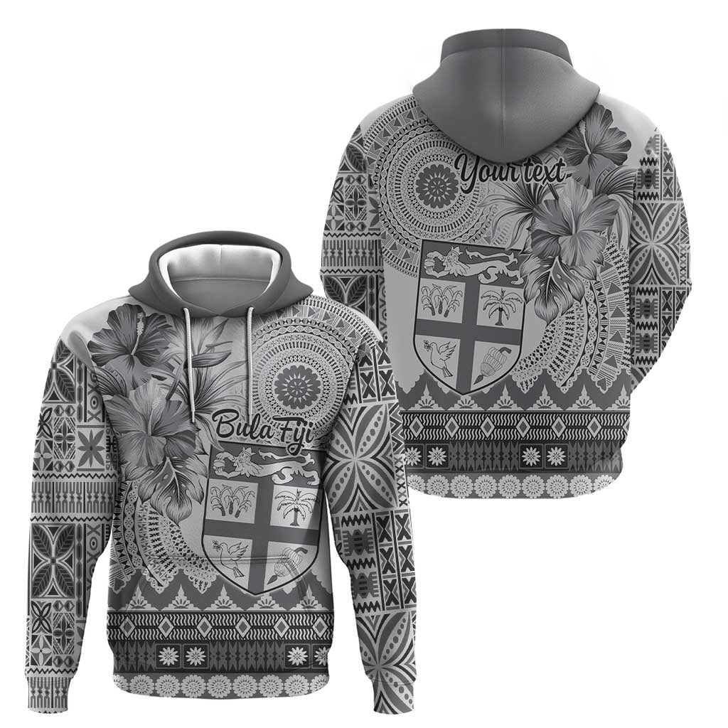 Vintage Bula Fiji Personalised Zip Hoodie Beige Hibiscus Tapa Pattern