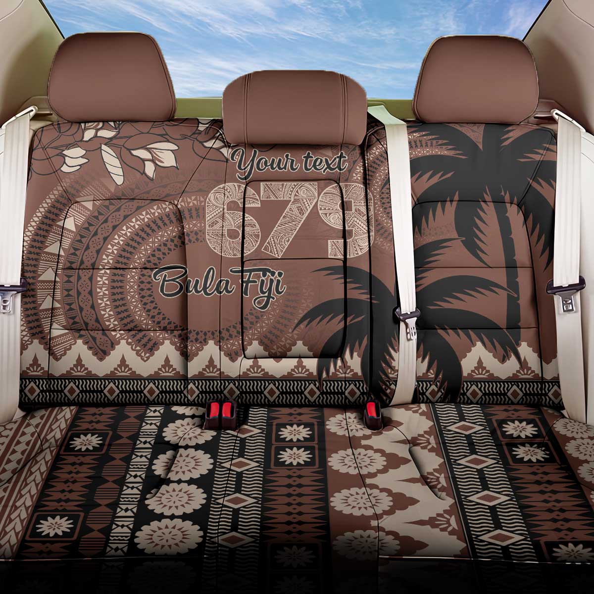 Personalised Bula Fiji 679 Back Car Seat Cover Fijian Tagimoucia Masi Tapa Art