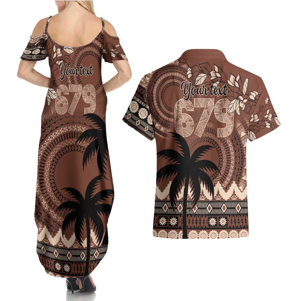 Personalised Bula Fiji 679 Couples Matching Summer Maxi Dress and Hawaiian Shirt Fijian Tagimoucia Masi Tapa Art