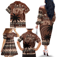 Personalised Bula Fiji 679 Family Matching Off The Shoulder Long Sleeve Dress and Hawaiian Shirt Fijian Tagimoucia Masi Tapa Art