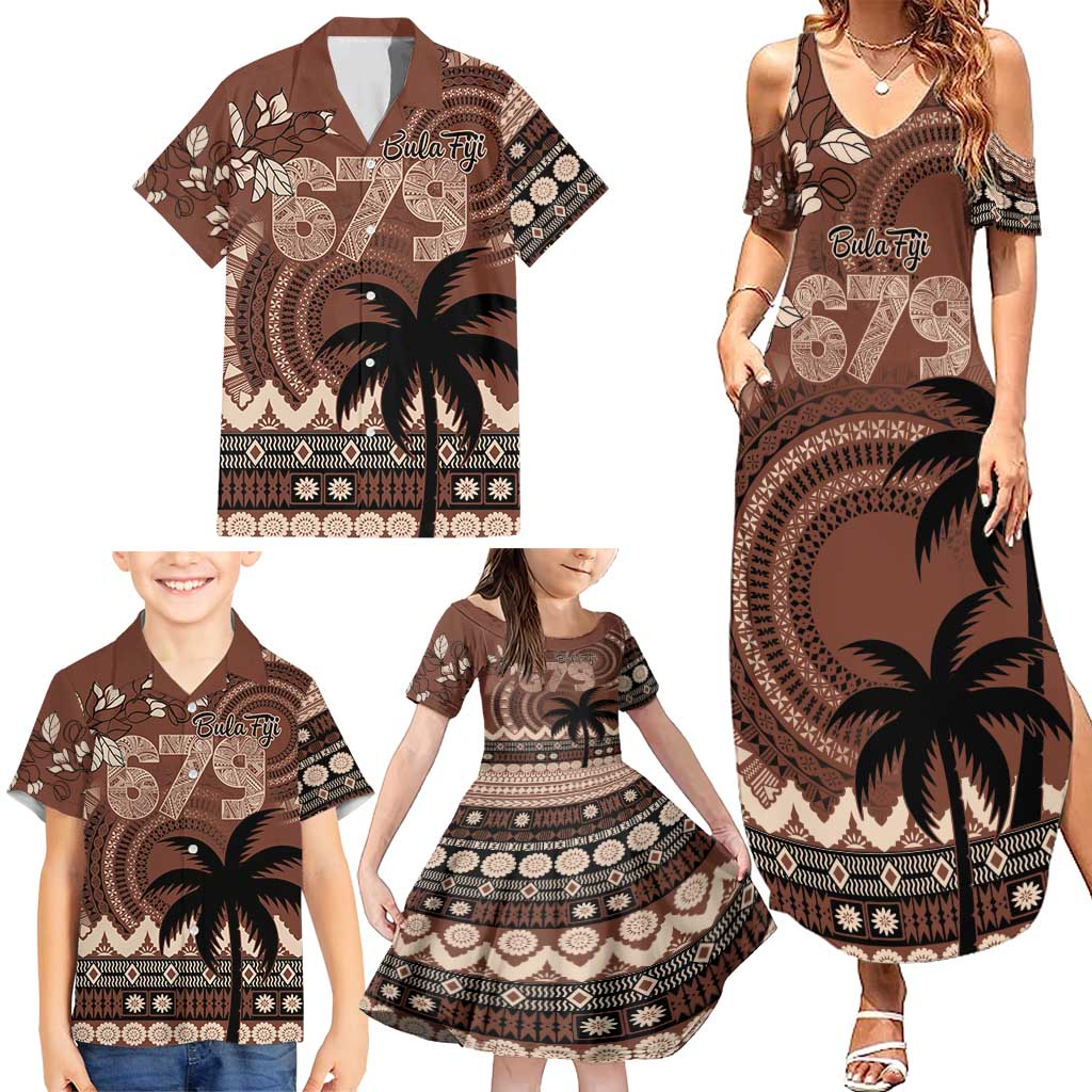 Personalised Bula Fiji 679 Family Matching Summer Maxi Dress and Hawaiian Shirt Fijian Tagimoucia Masi Tapa Art